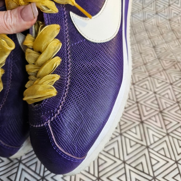 Nike Cortez Purple Leather Retro Womens Sneakers 8.5 gold ribbon laces - Picture 4 of 12